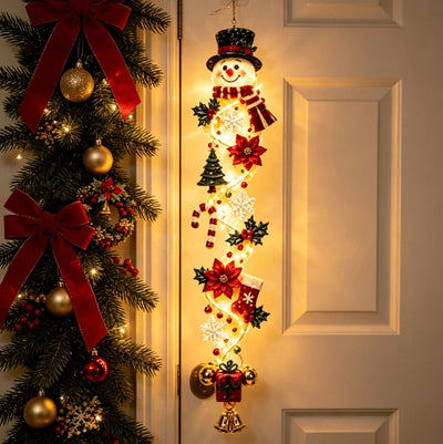 Glowing Snowman Christmas Door Hanger β LED Light-Up Hanging Decoration