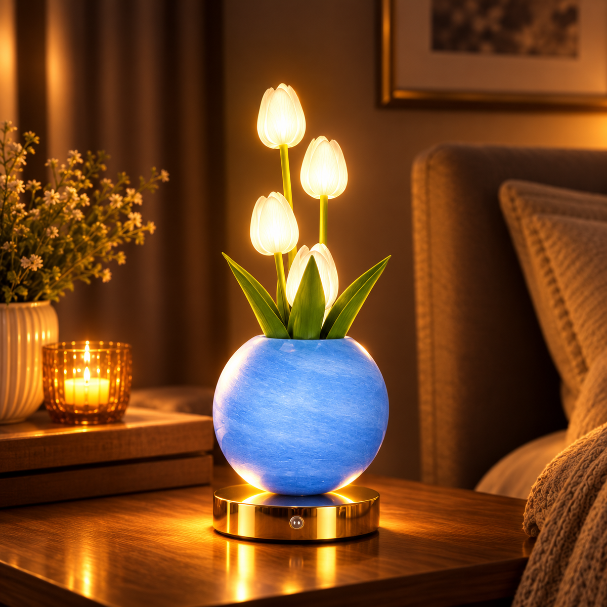 Tulip lamp on a bedside table