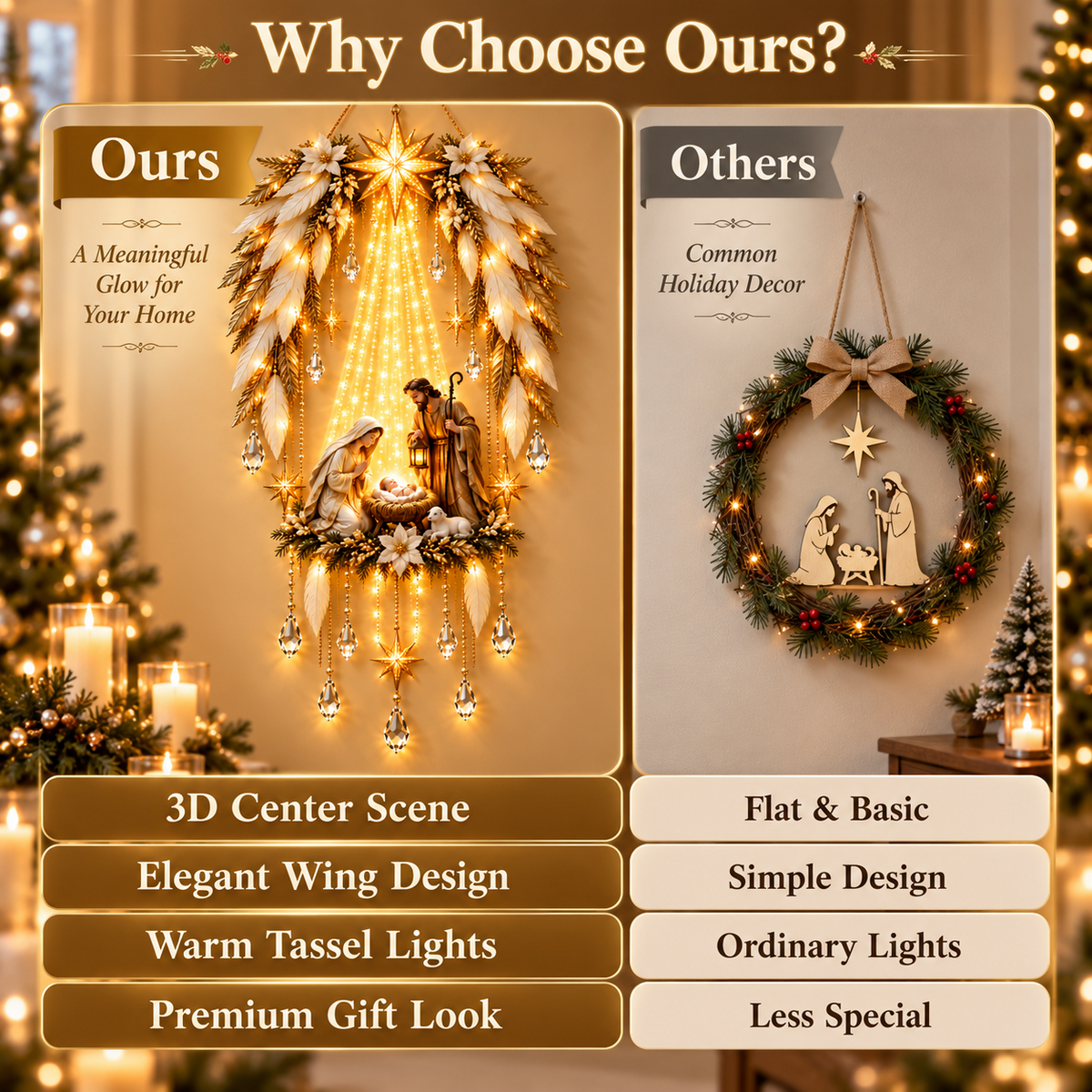 Angel Wings Nativity Light – nativity wall hanging with crystal tassels, image 4
