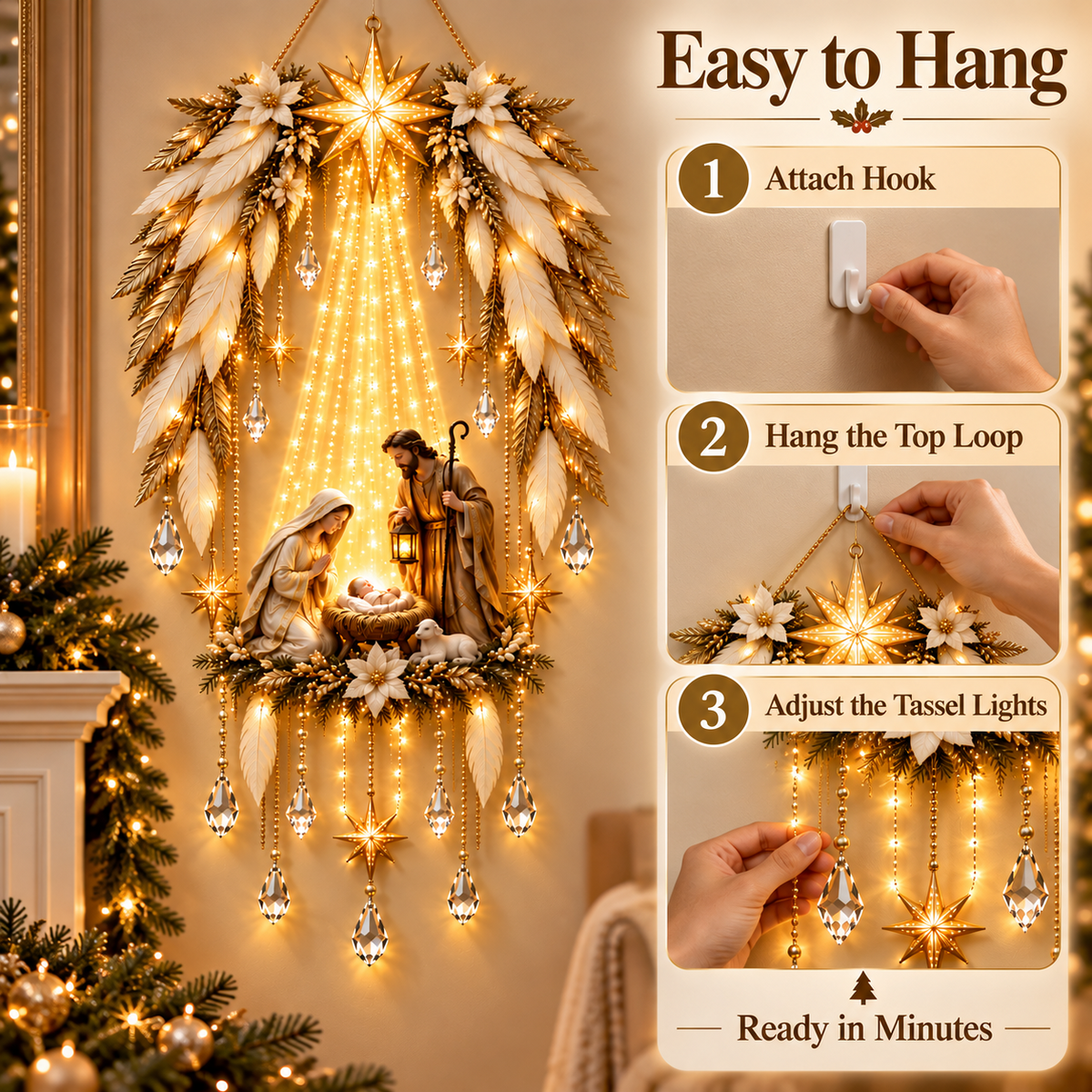 Angel Wings Nativity Light – religious Christmas wall decoration, image 6