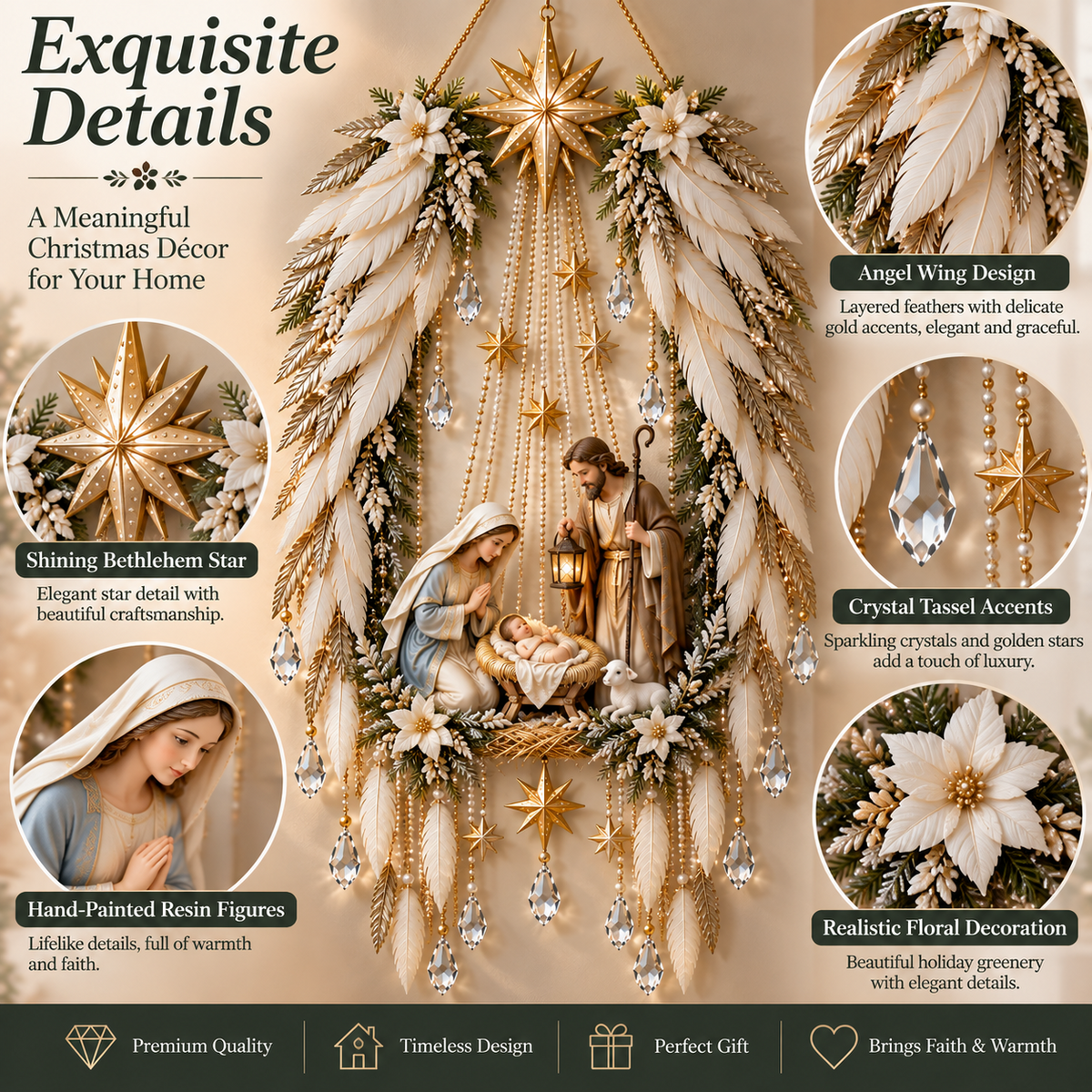 Angel Wings Nativity Light – Mary, Joseph and Baby Jesus beneath the Star of Bethlehem, image 3