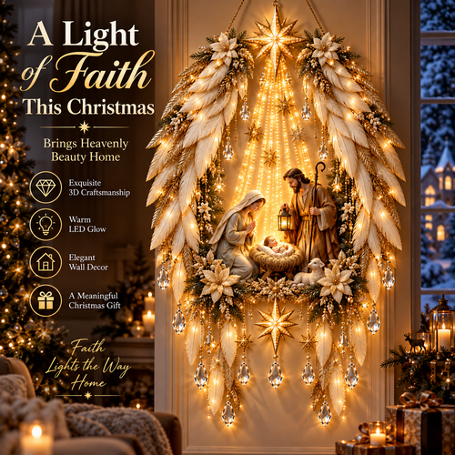 Angel Wings Nativity Light – lighted Christmas wall decoration with Holy Family and Star of Bethlehem