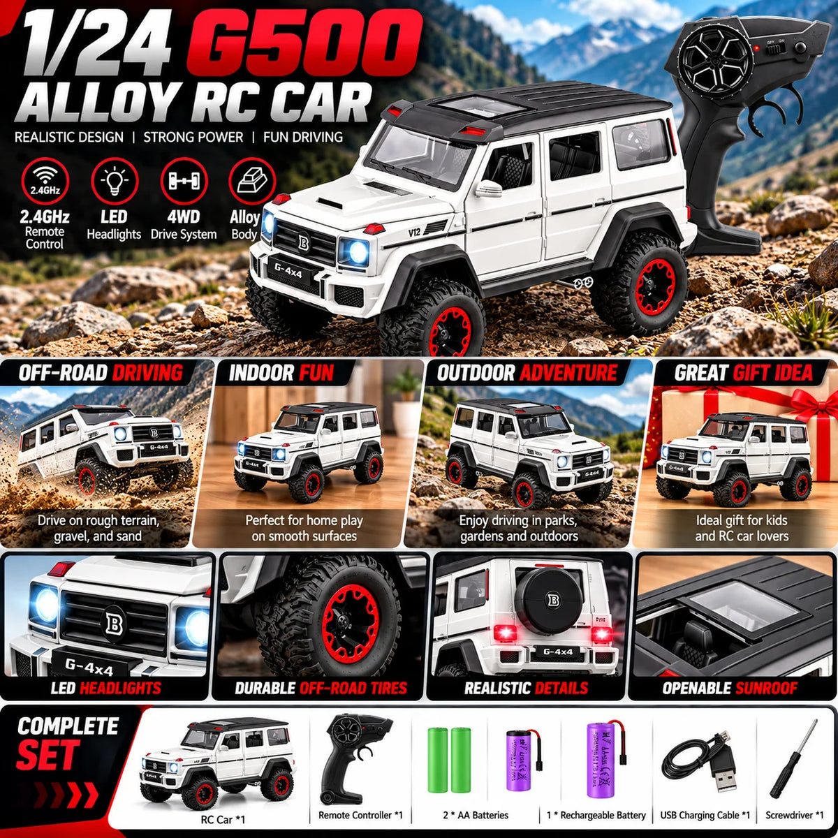 1:24 Mercedes G500 RC Car – White
