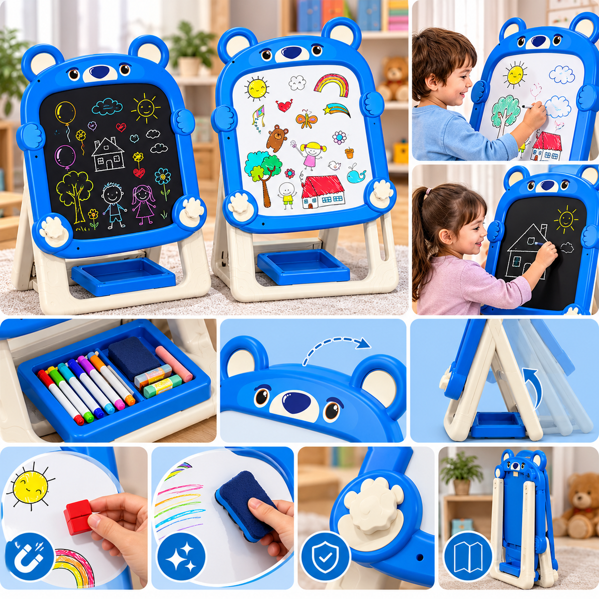 Blue Bear Double-Sided Drawing Easel