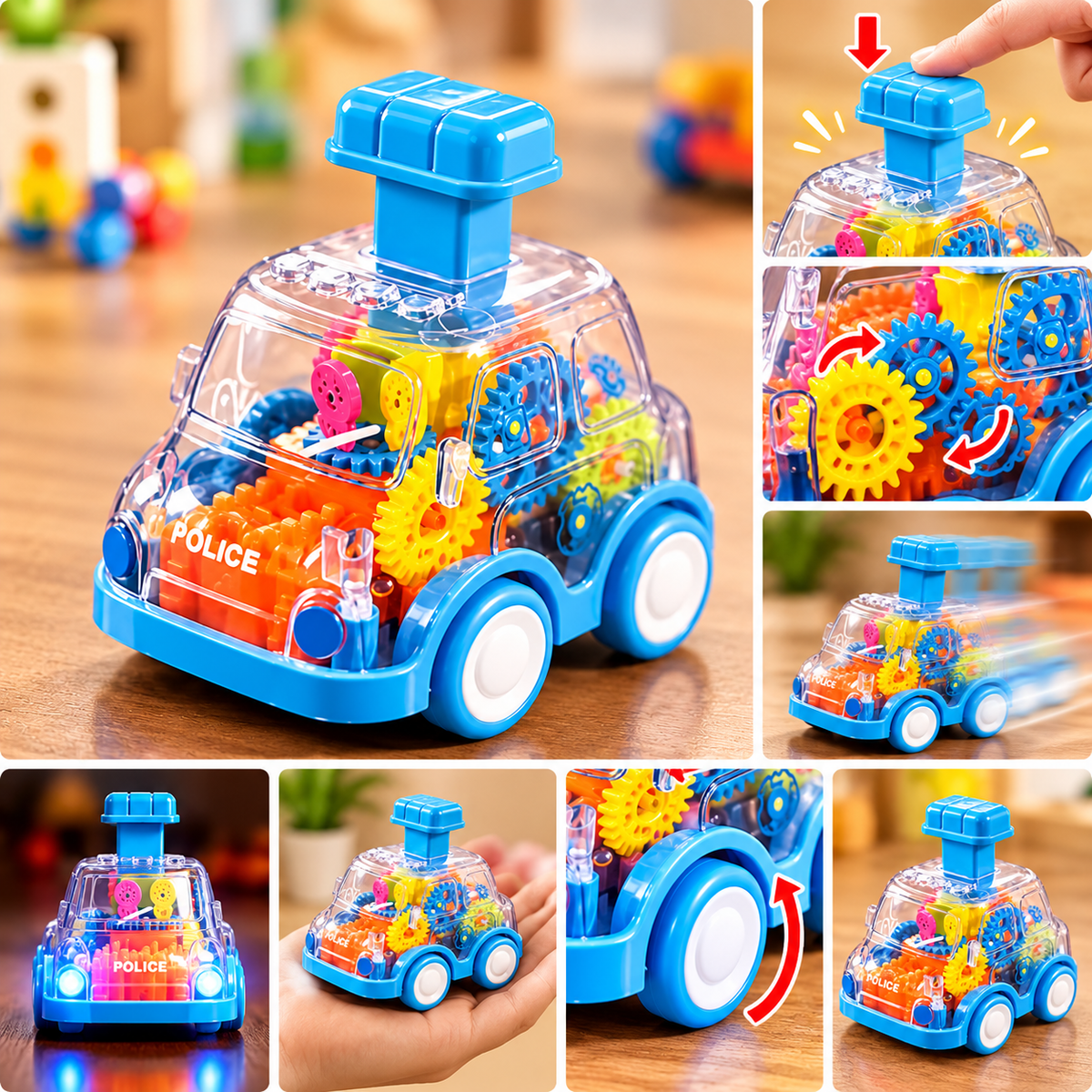 Transparent Gear Press-and-Go Toy Car
