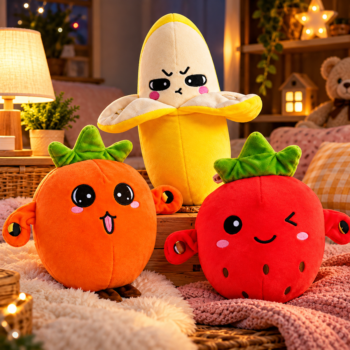 Cute Fruit Plush Toys – Banana, Orange & Strawberry Plushies – image 3