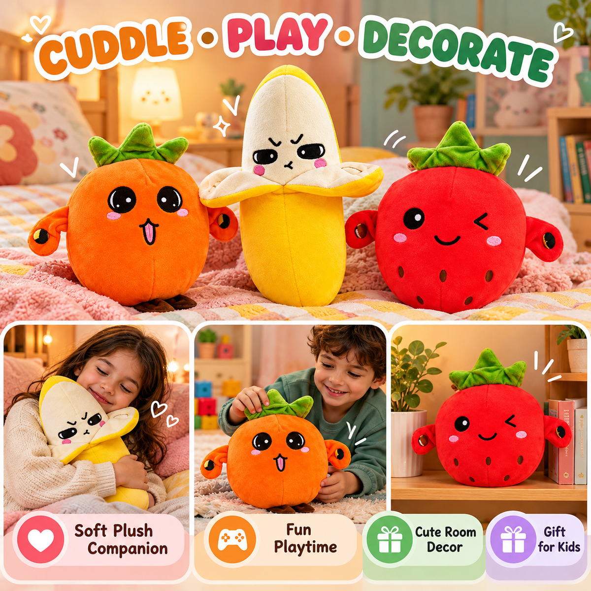 Cute Fruit Plush Toys – Banana, Orange & Strawberry Plushies – image 2