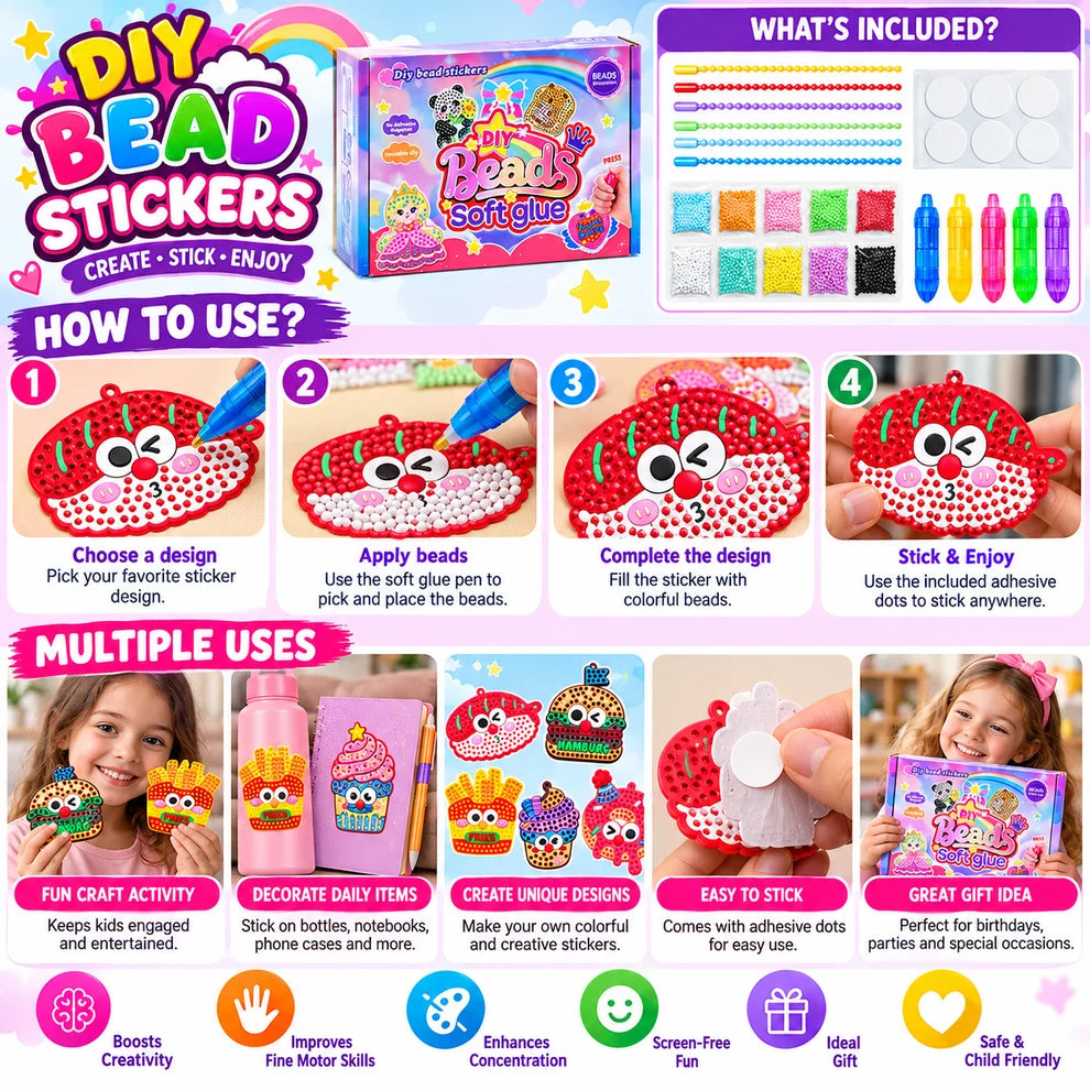 DIY Bead Sticker Craft Kit – Soft Glue Bead Art Set
