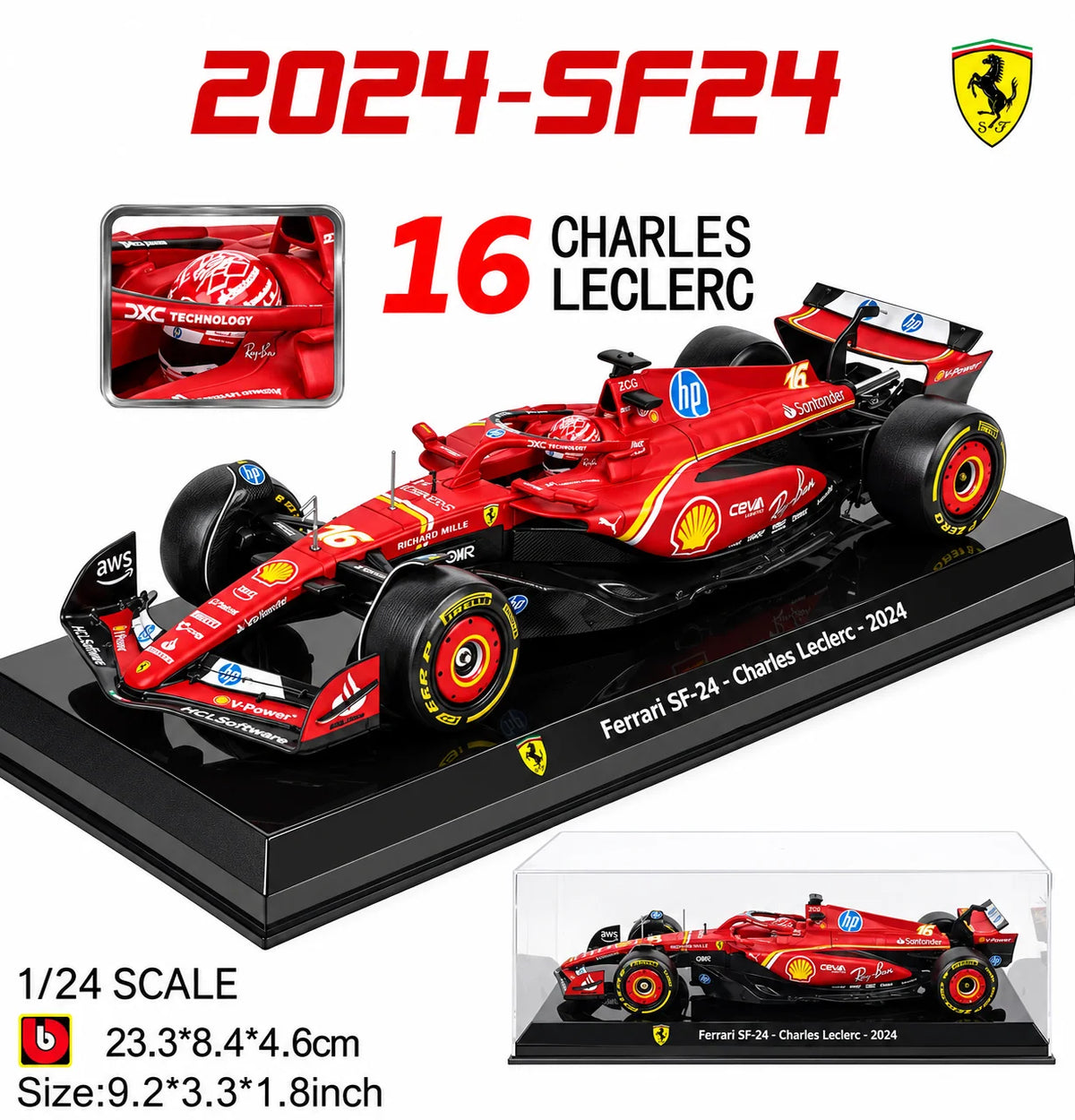 Bburago 1:24 Ferrari SF-24 Leclerc #16 Model