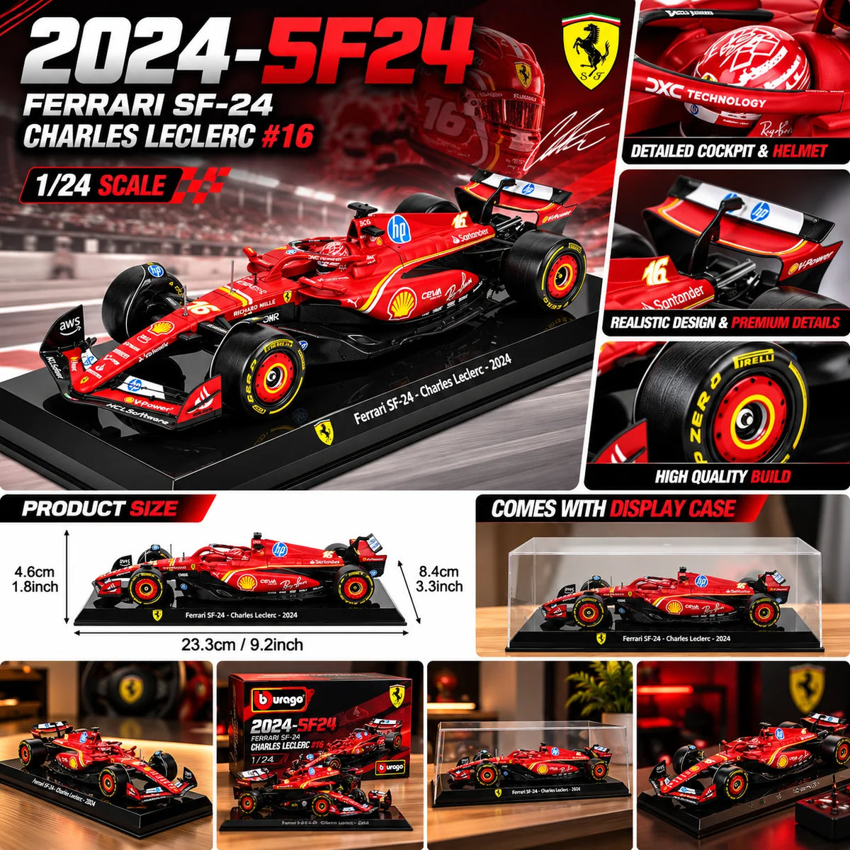 Bburago 1:24 Ferrari SF-24 Leclerc #16 Model