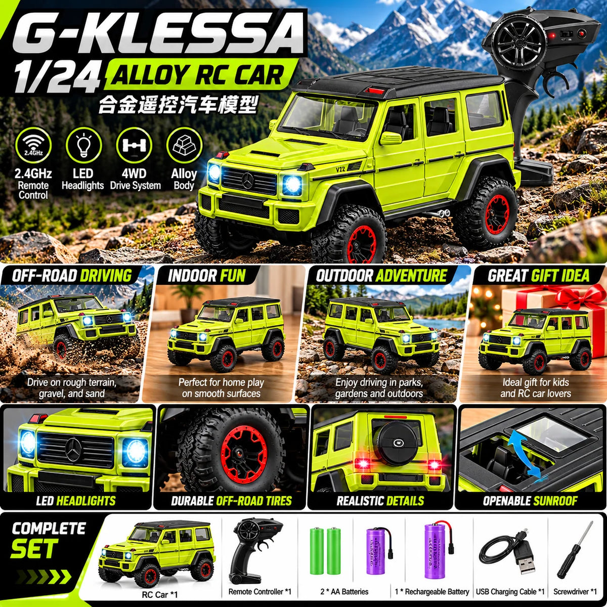 1:24 Mercedes G-Class RC Car – Lime Green
