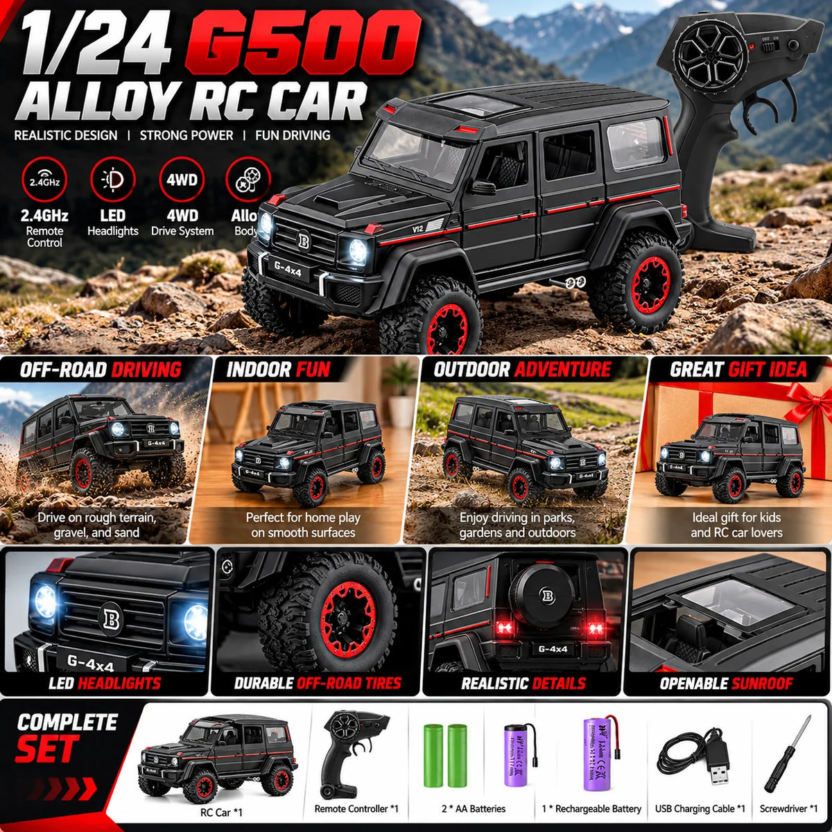 1:24 Mercedes G500 RC Car – Grey