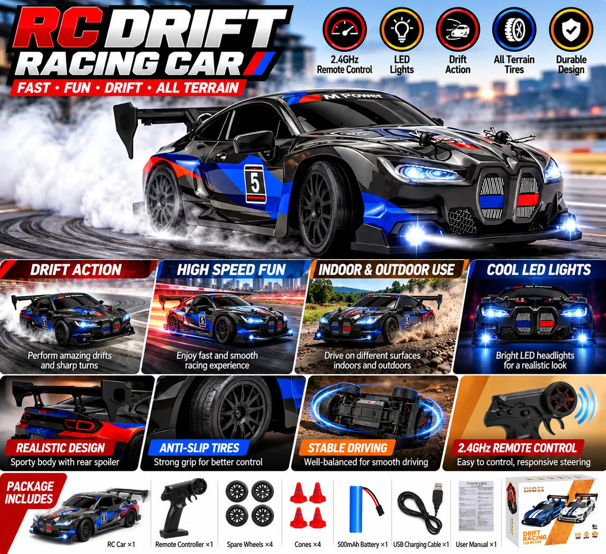 RC Drift Car – Black Racing Livery