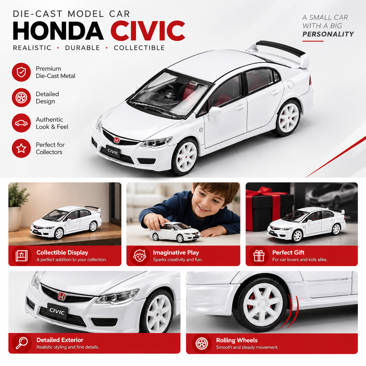 DCT 1:64 Scale Honda Civic Type-R FD2 Model Car