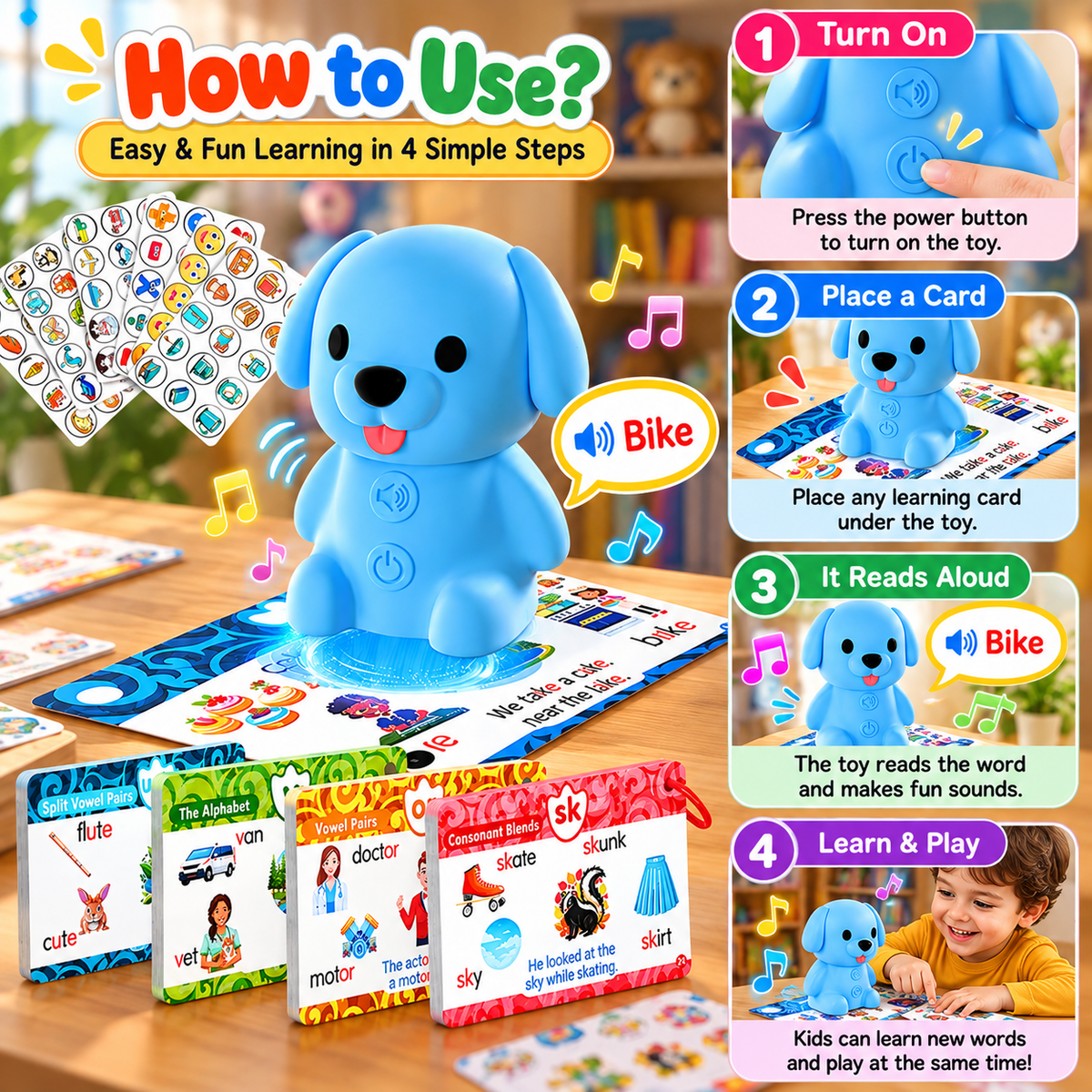 Phonics Flash Cards with Talking Pen – Kids Reading Toy – image 2