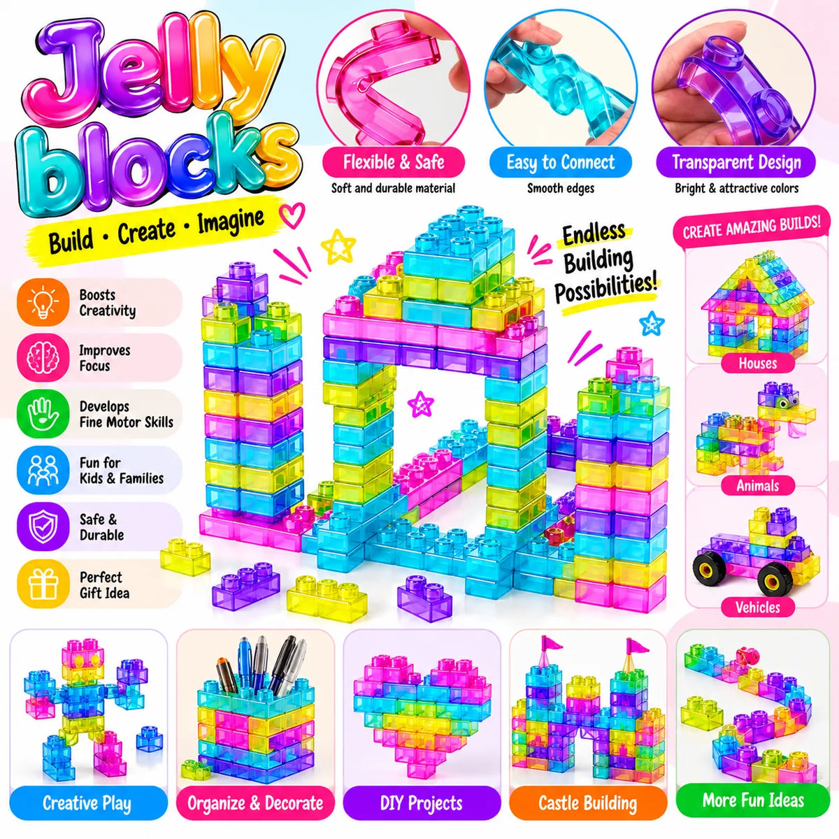 40-Piece Squishy Jelly Building Blocks