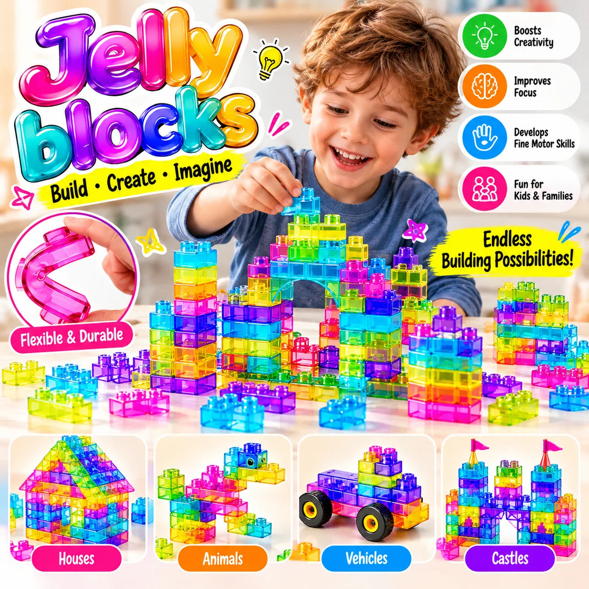 40-Piece Squishy Jelly Building Blocks
