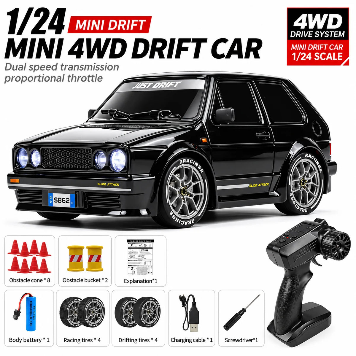 1:24 4WD RC Drift Car – Black