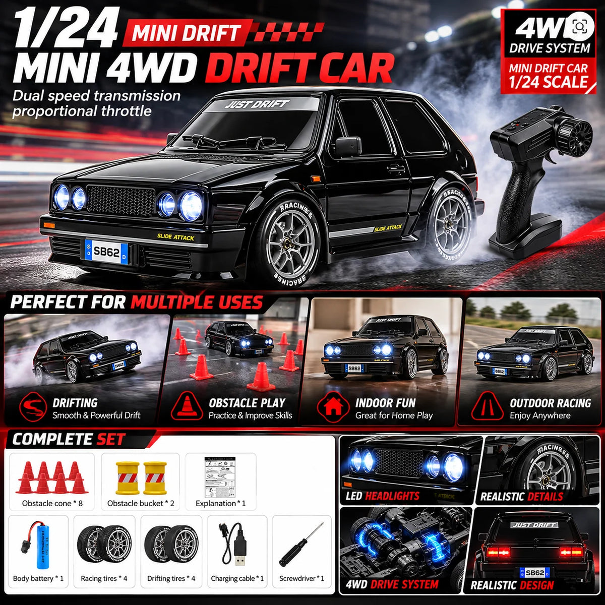1:24 4WD RC Drift Car – Black