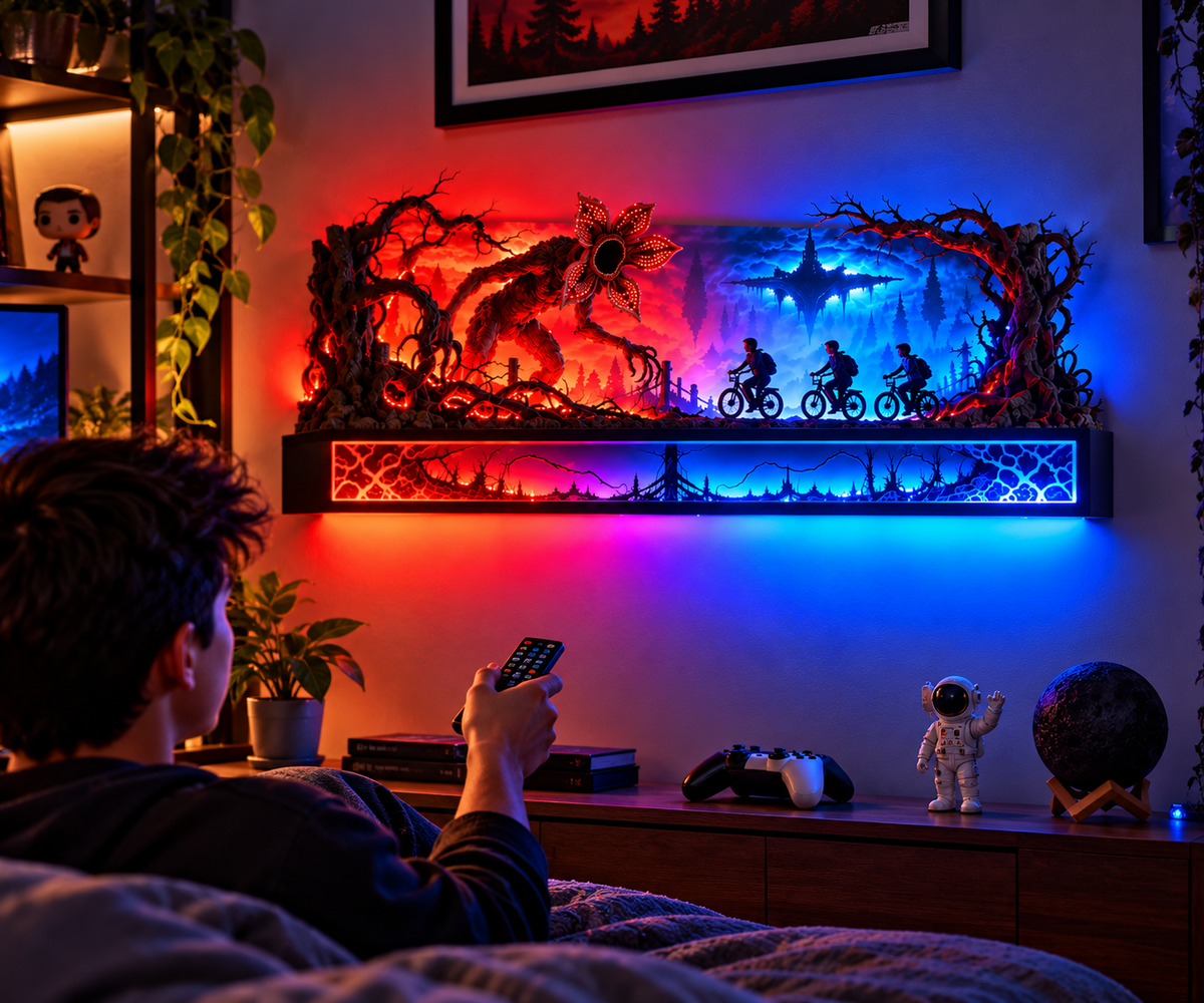 LED Horror Wall Display Shelf – 80s Sci-Fi Room Decor – image 2