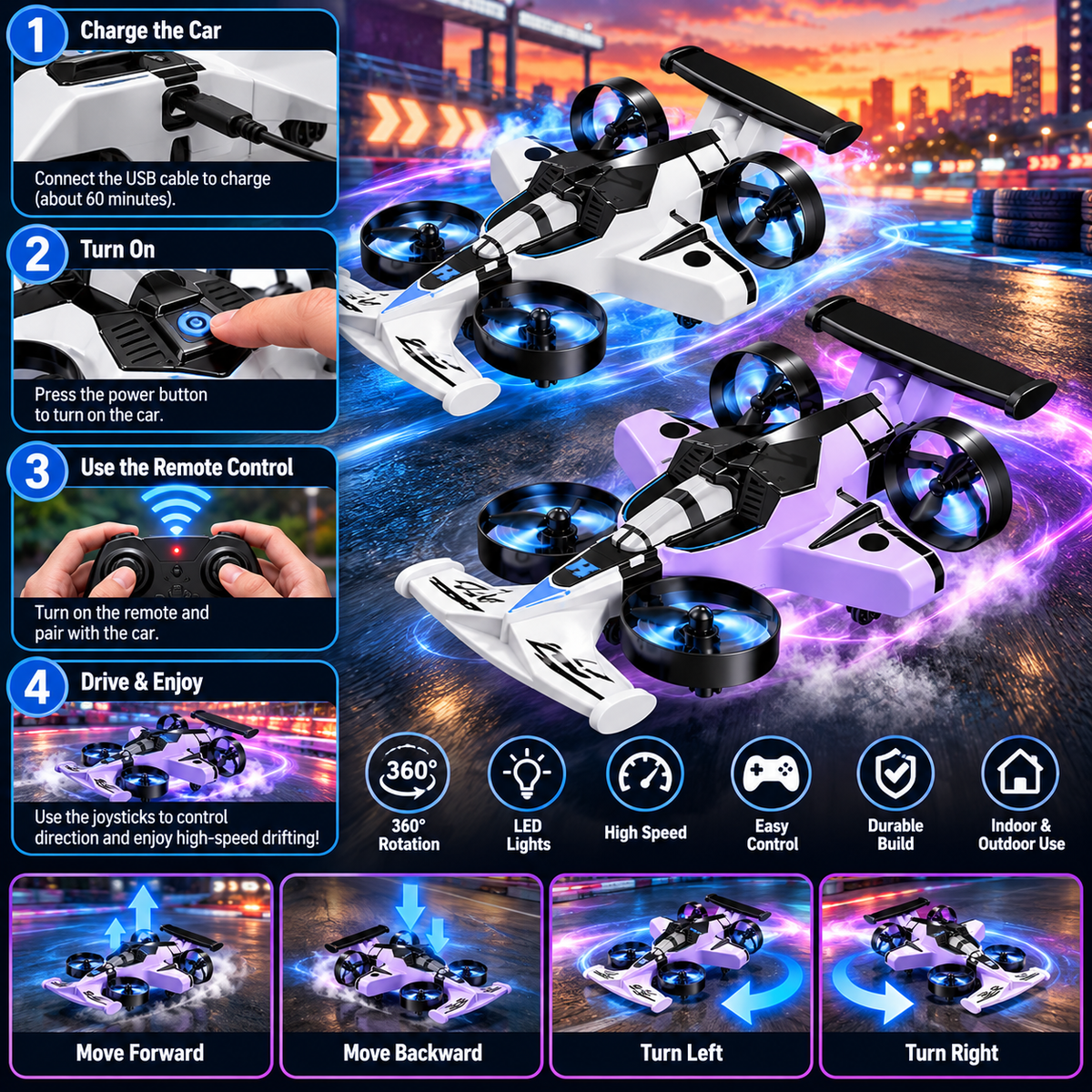 2-in-1 RC Flying Car & Drift Car – Remote Control Toy – image 4