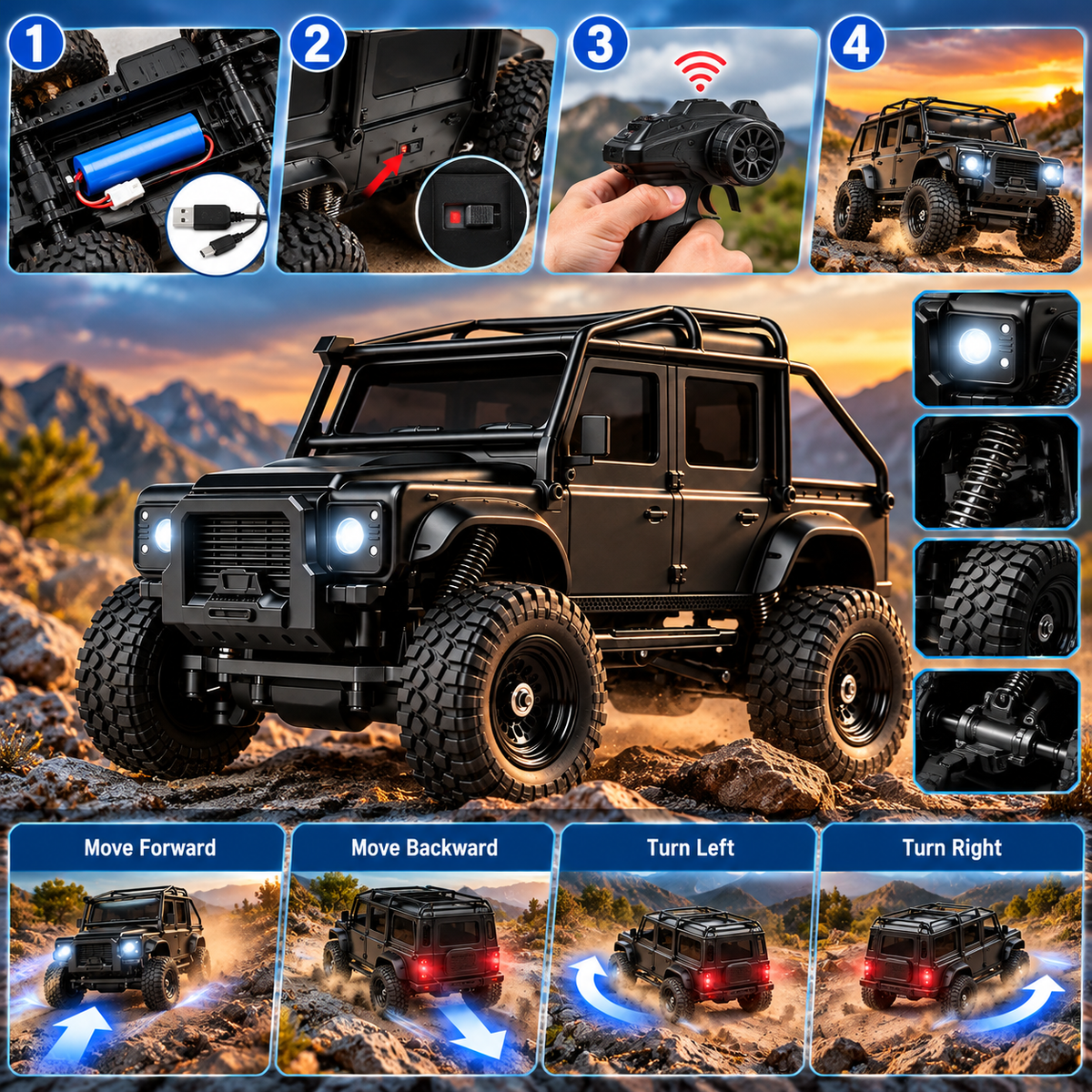 1:43 Land Rover Defender 110 RC Crawler – Mini RC Car – image 9
