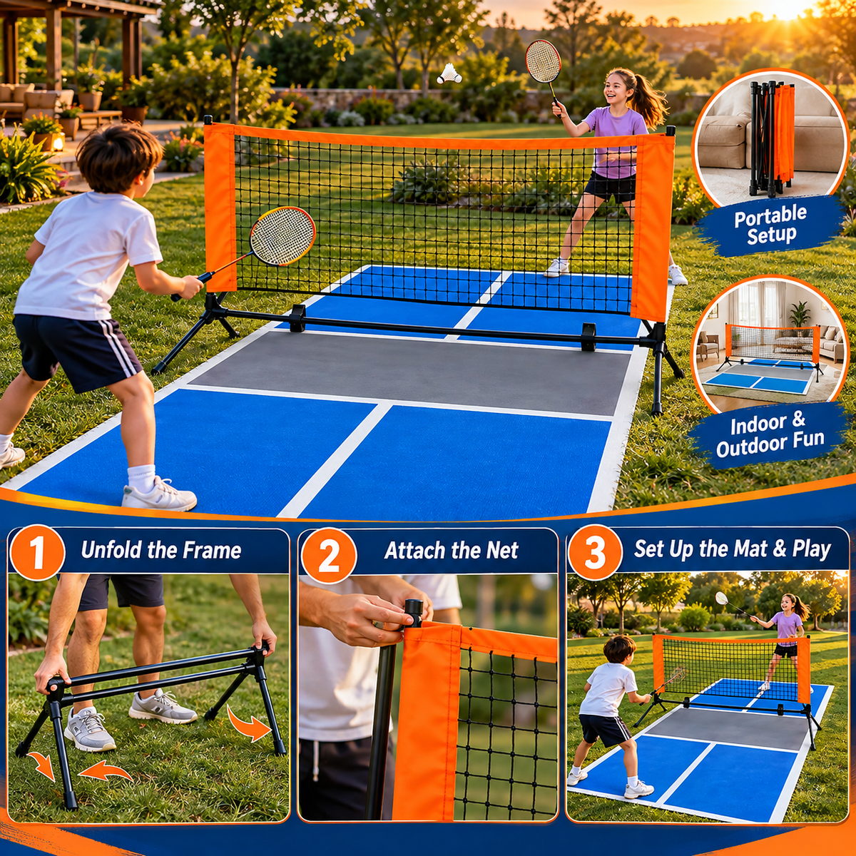 Portable Badminton Net Set with Rackets & Shuttlecocks – image 3