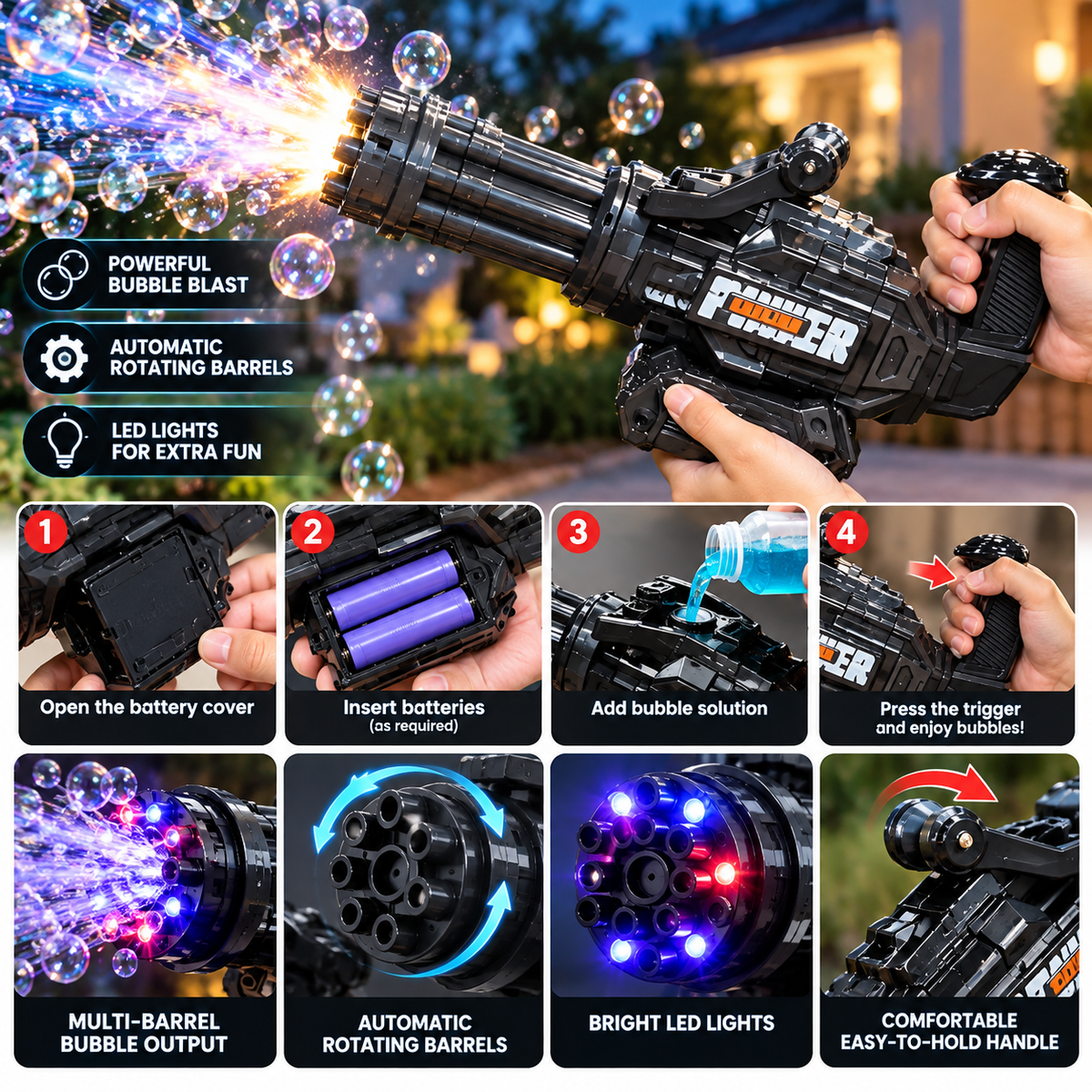 Rainbow LED Gatling electric water gun – image 2