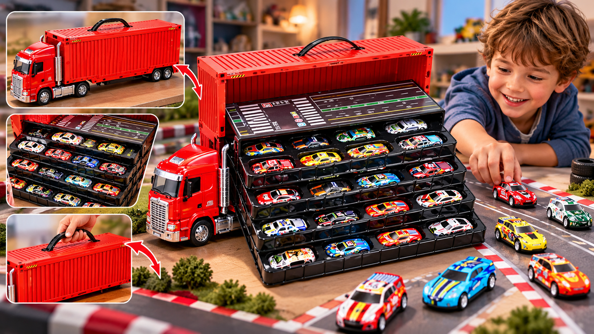 Race Car Transport Truck Toy – Carrier with Display Case