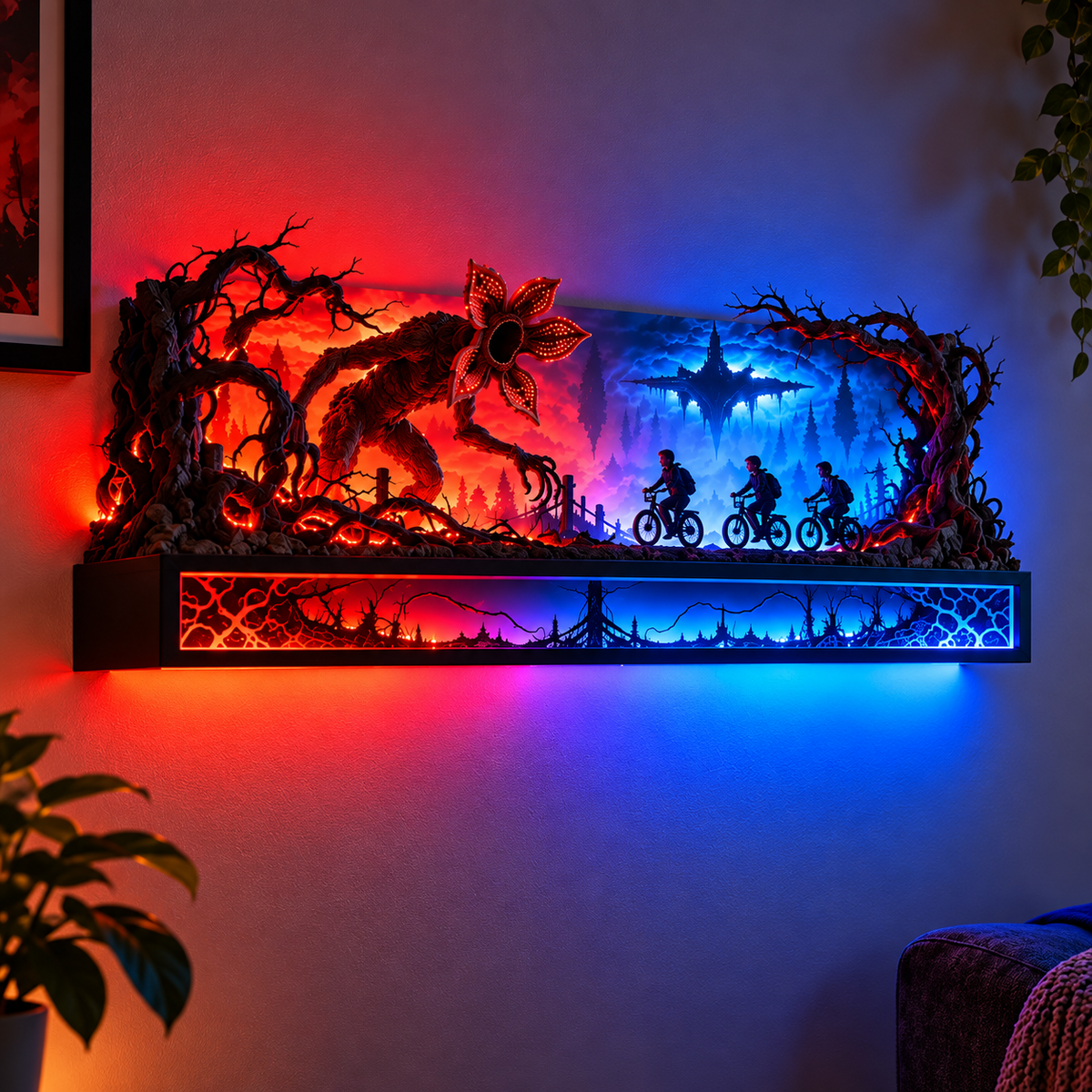 LED Horror Wall Display Shelf – 80s Sci-Fi Room Decor – image 3