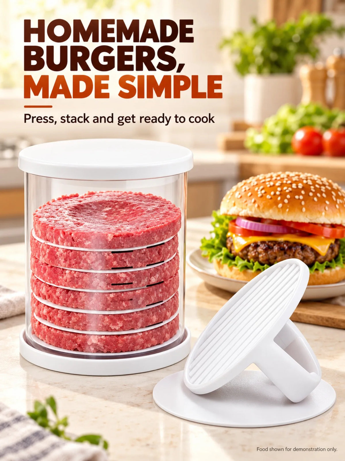 Stackable Burger Patty Press Set with Storage Container