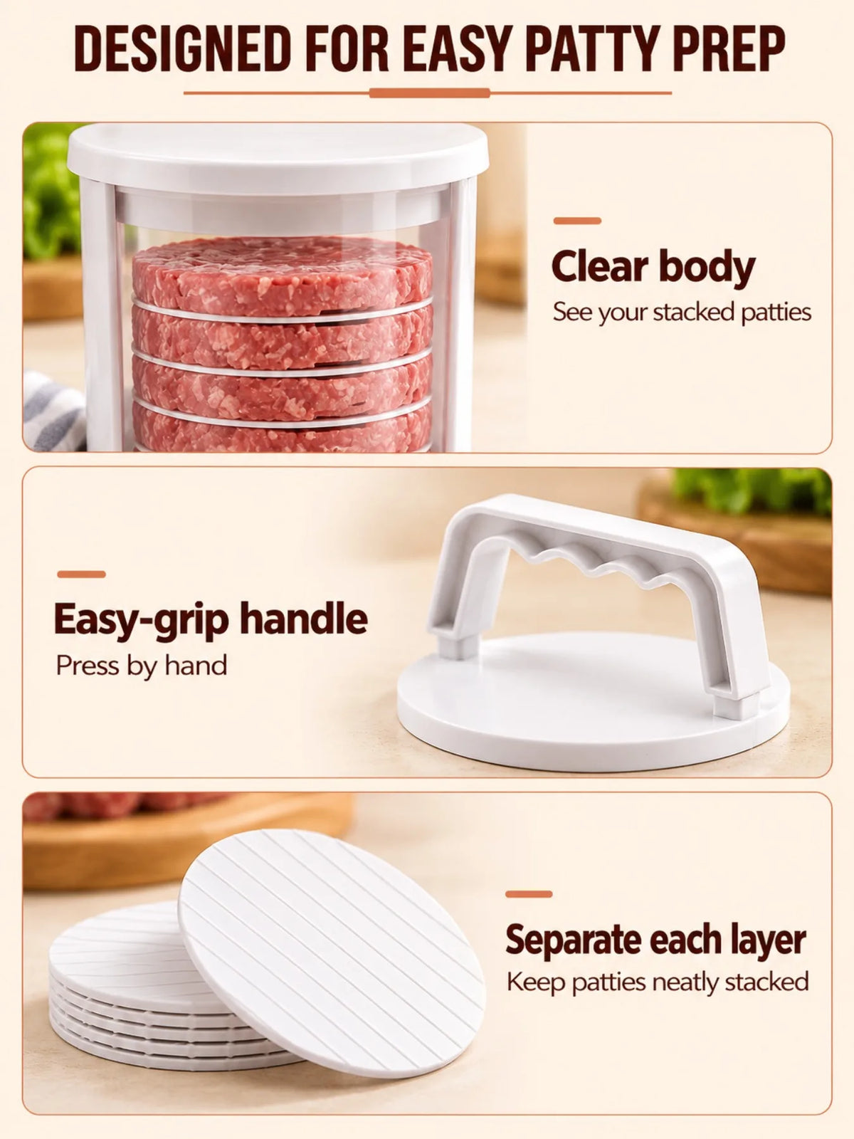 Stackable Burger Patty Press Set with Storage Container