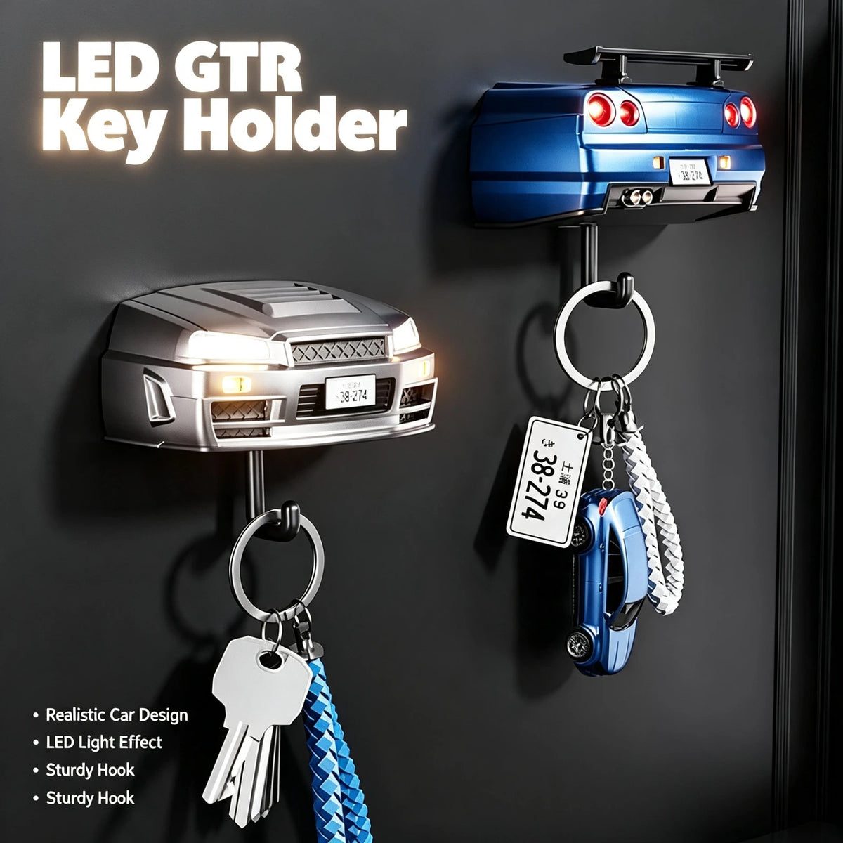 LED Illuminated Car Key Holder Wall Rack