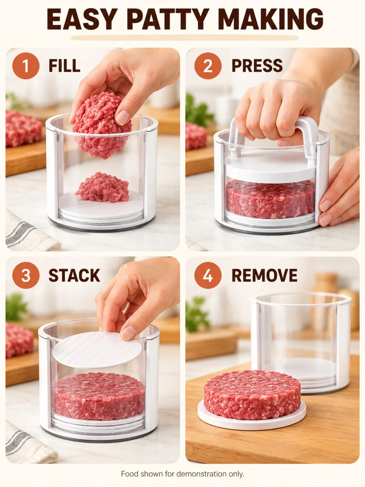 Stackable Burger Patty Press Set with Storage Container
