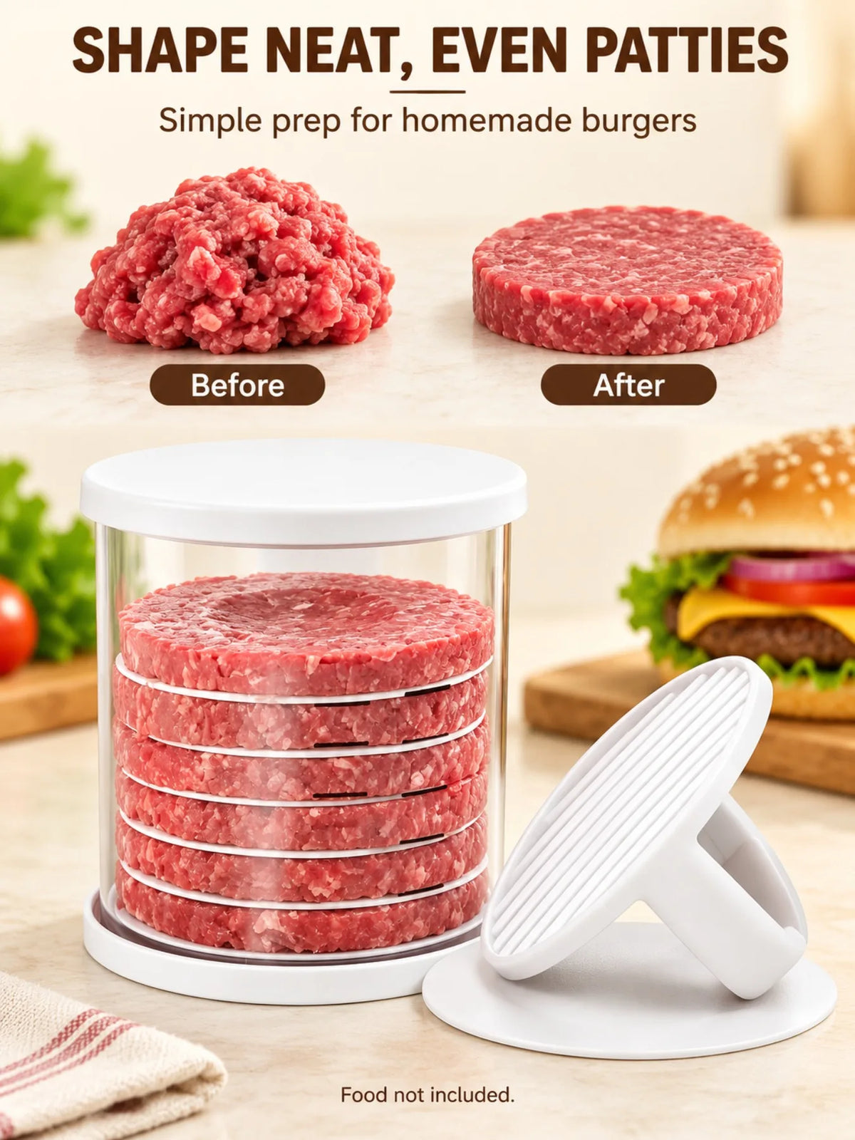 Stackable Burger Patty Press Set with Storage Container