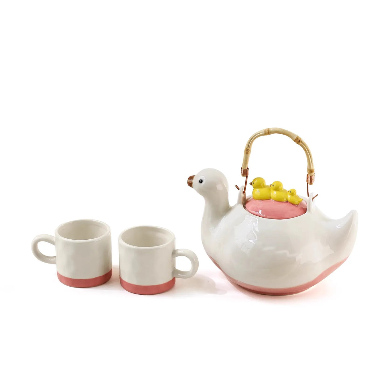 Cute Duck-Shaped Pink Tea Kettle and Cup Set