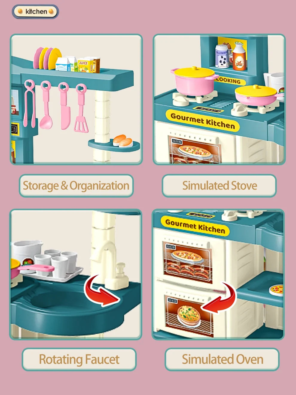 Pretend Kitchen Play Set – Blue or Pink