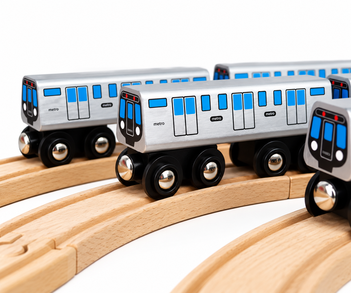 Wooden Toy Train with Silver Body and 8 Wheels