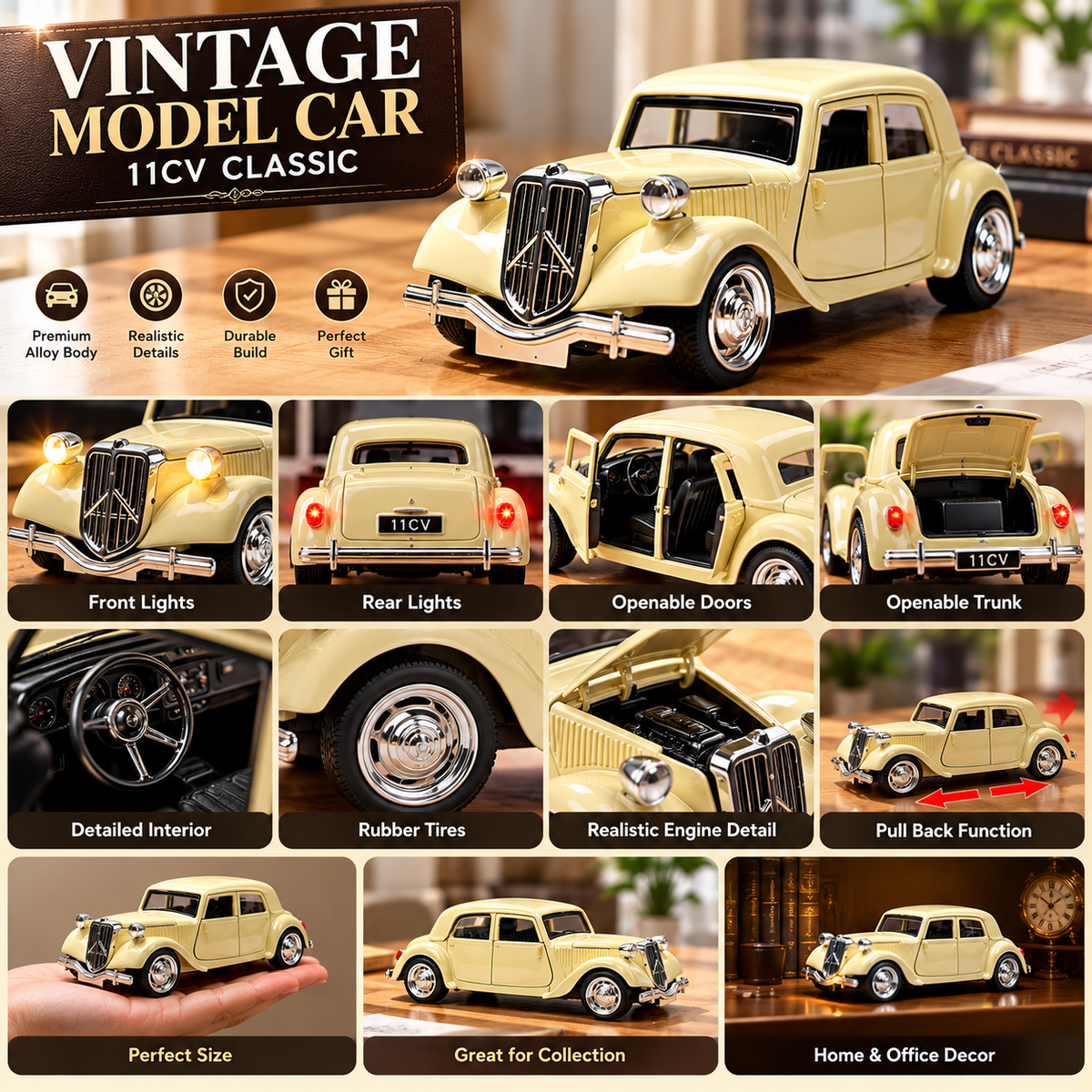 1:36 Scale 11CV Vintage Diecast Model Car