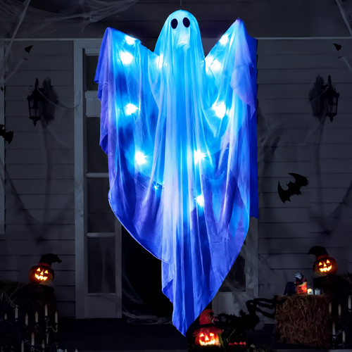 Blue Light-Up Hanging Ghost Halloween Decoration