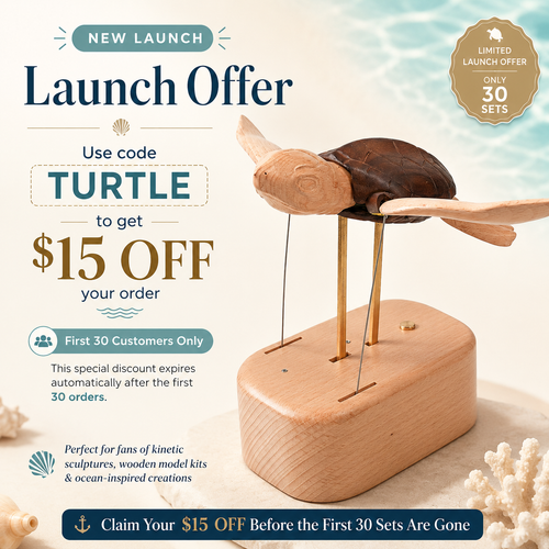 Wooden sea turtle kinetic sculpture