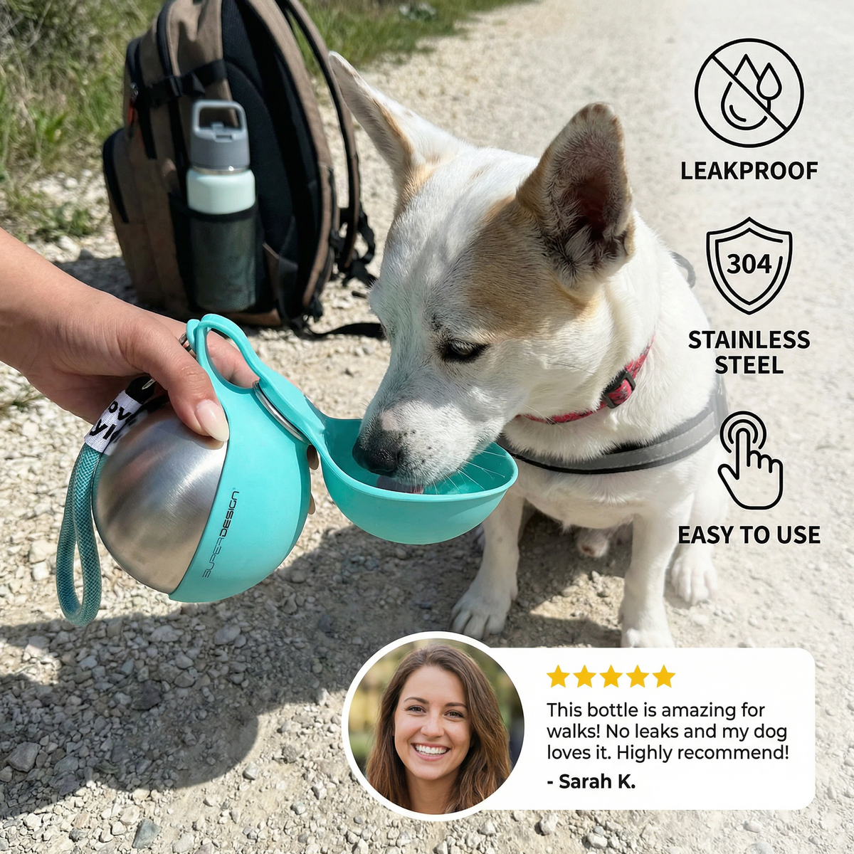 Dog water bottle with foldable bowl